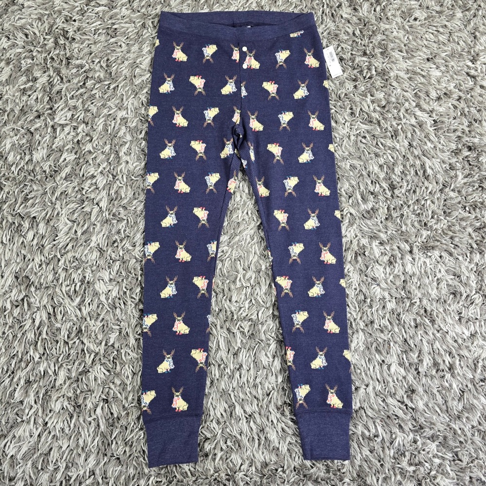 Old Navy Womens Blue Pug Reindeer Thermal Leggings Pajama Pants Size M NEW